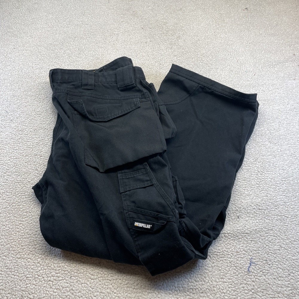 CAT Caterpillar Trademark Trouser Mens 42x34‎ Black Cargo Work Pants Mid Rise